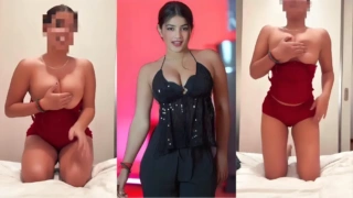 Famous Insta model teases her fans before stripping off her sexy red top and flashing her perfect boobs